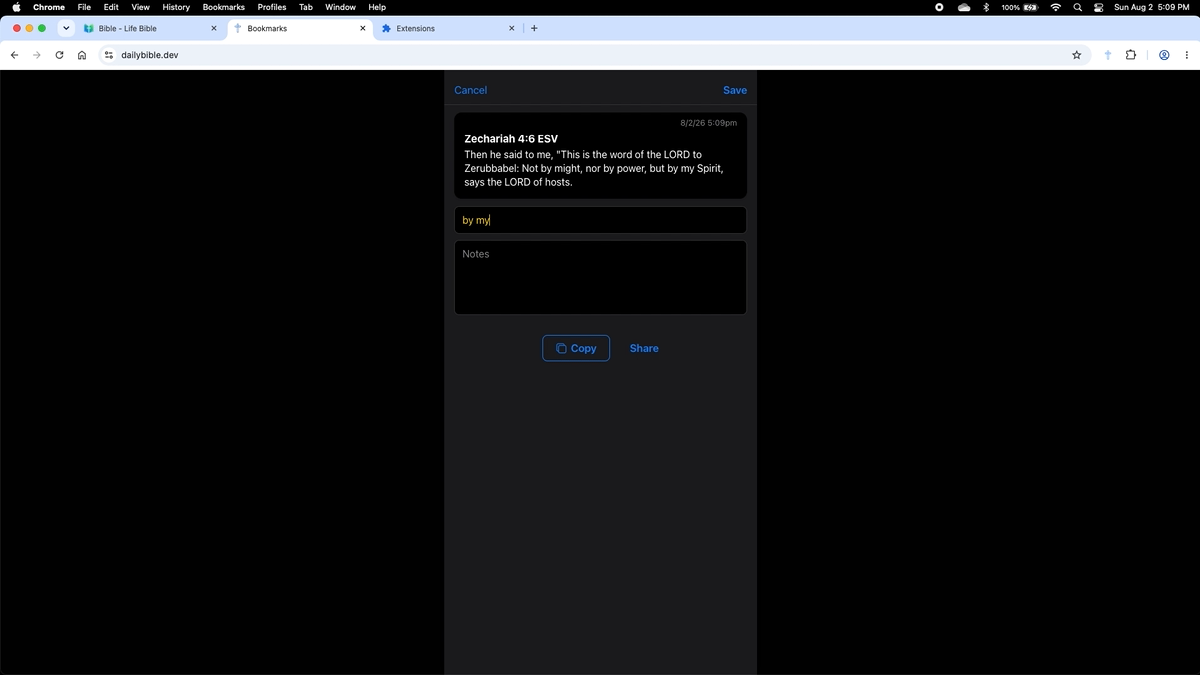 Daily Bible Log Chrome Extension preview
