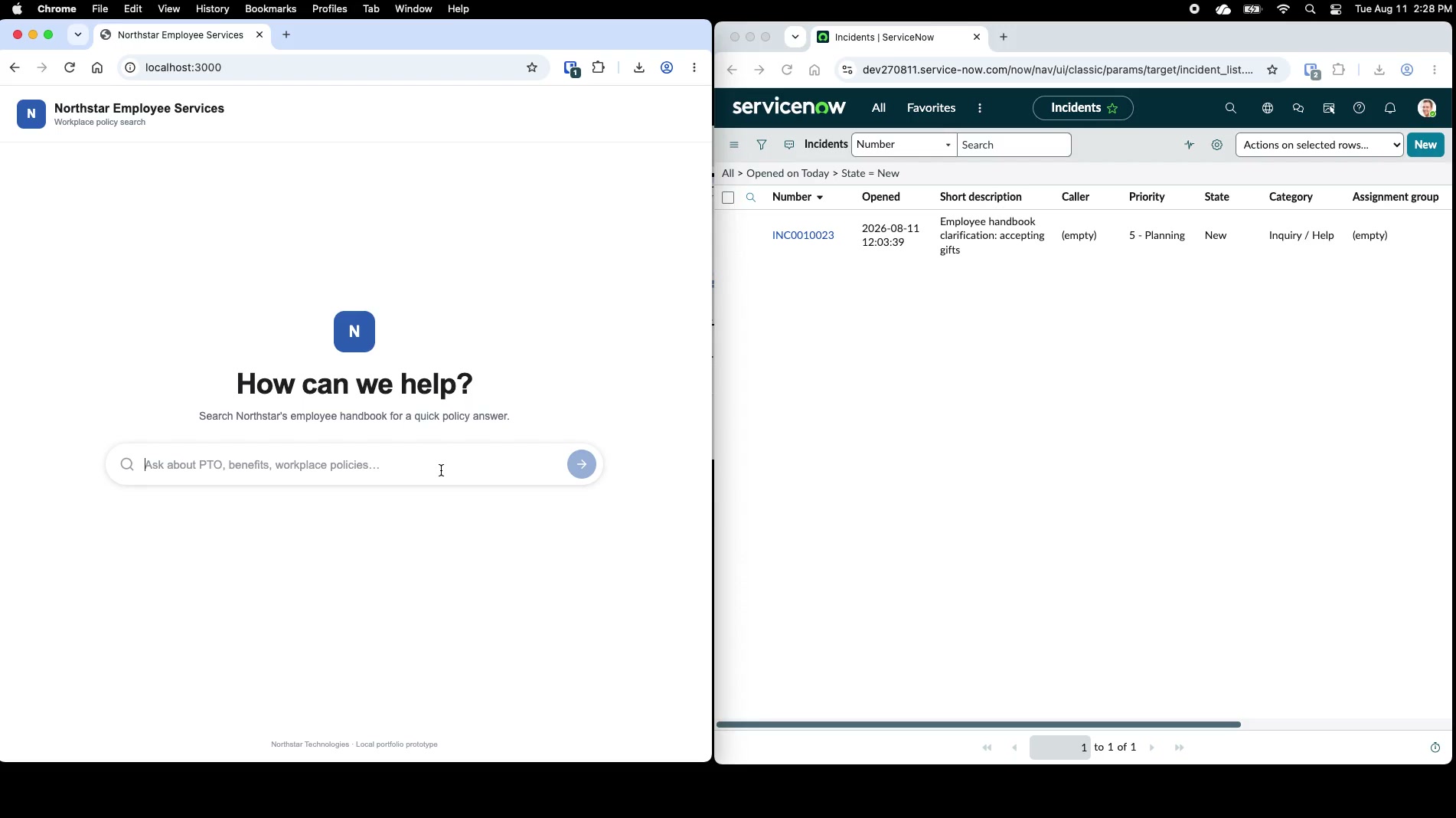 Employee Services Chatbot preview