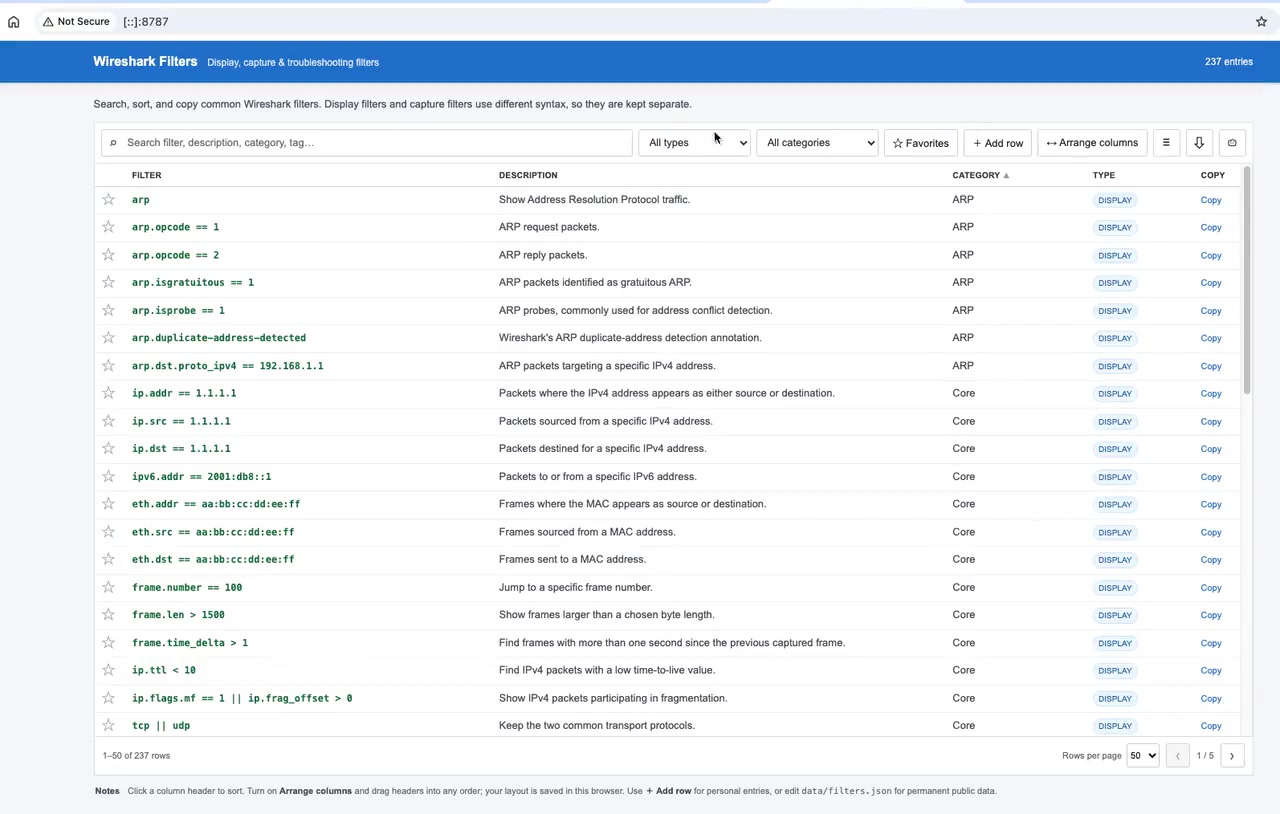 Wireshark Filters preview